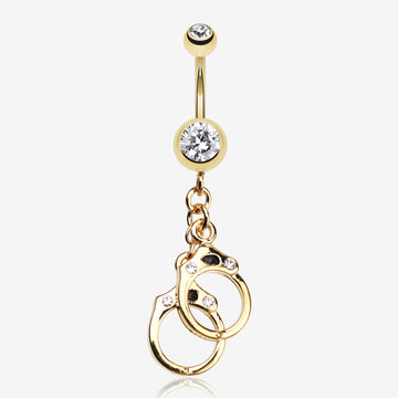 Golden Handcuff Sparkle Belly Ring-Clear Gem